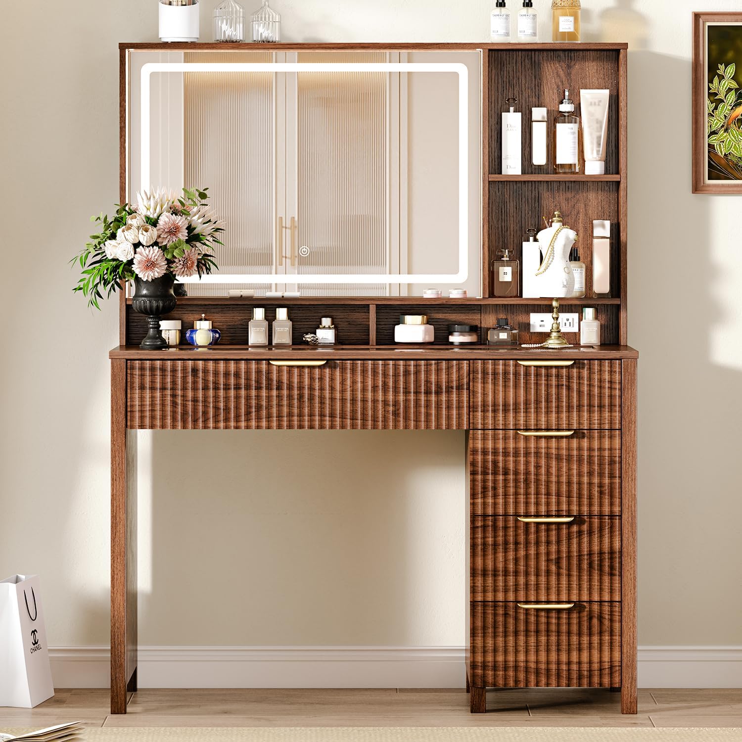 Amazon.com: Arulvmrn 43.3'' Vanity Desk with Mirror and Lights
